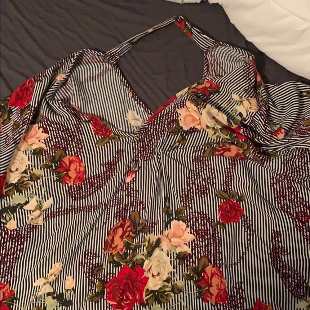 Floral stripe print blouse